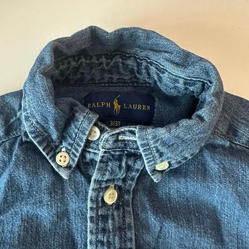 Ralph Lauren Kids Toddler Long Sleeve Button Down Denim Sport Shirt Size 3T